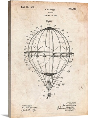 Vintage Parchment Hot Air Balloon 1923 Patent Poster
