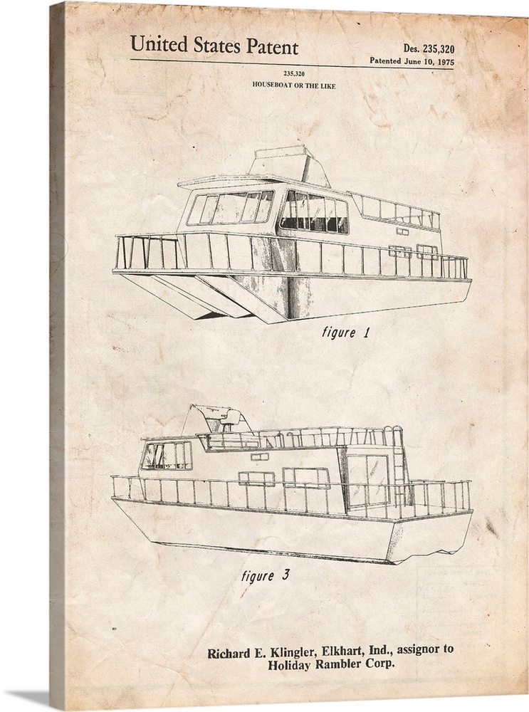 Vintage Parchment Houseboat Patent Poster