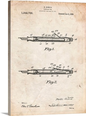 Vintage Parchment Houston Fountain Pen Company 1920 Patent Poster