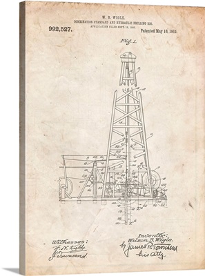 Vintage Parchment Hydraulic Drilling Rig Patent Poster