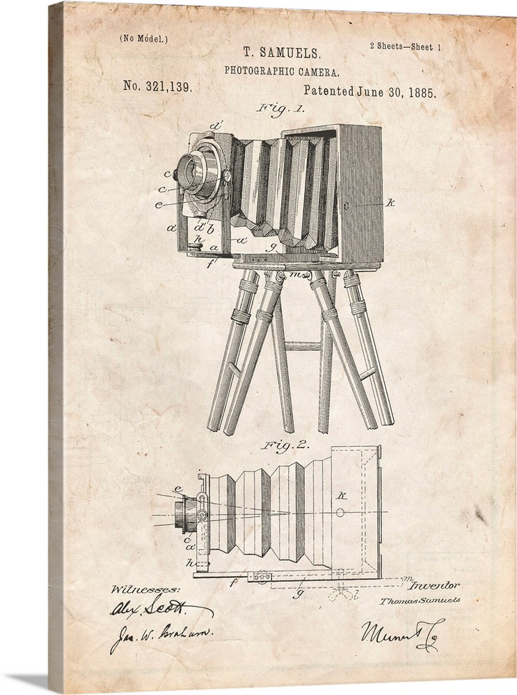 Vintage Parchment Iconic Photographic Camera 1885 Patent Poster