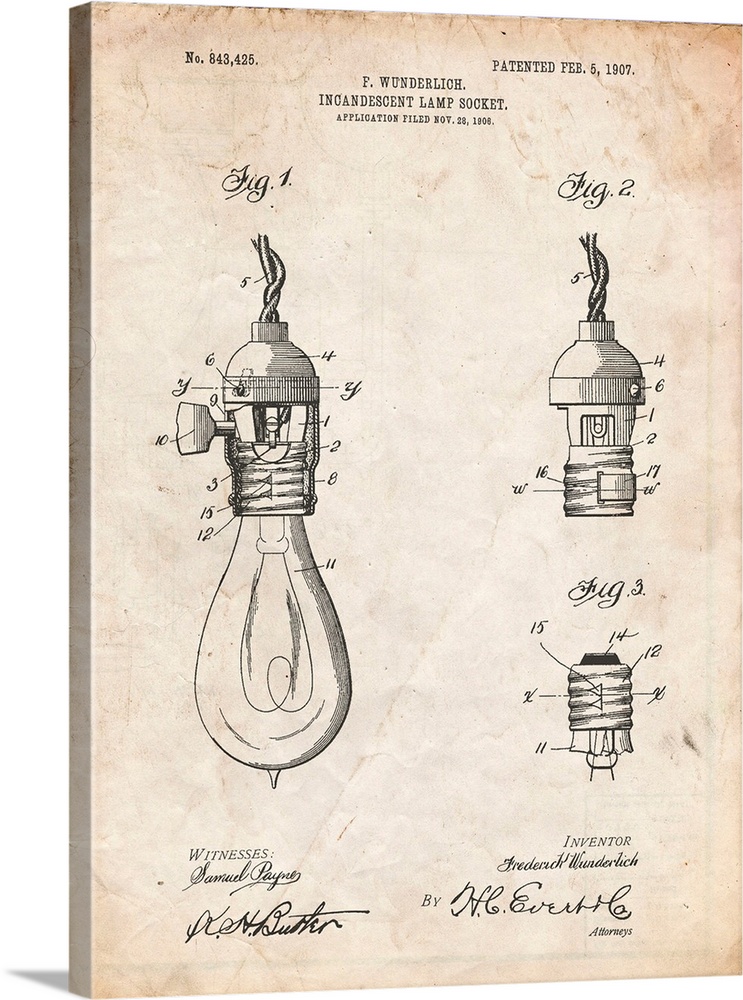 Vintage Parchment Incandescent Lamp Socket Patent Poster