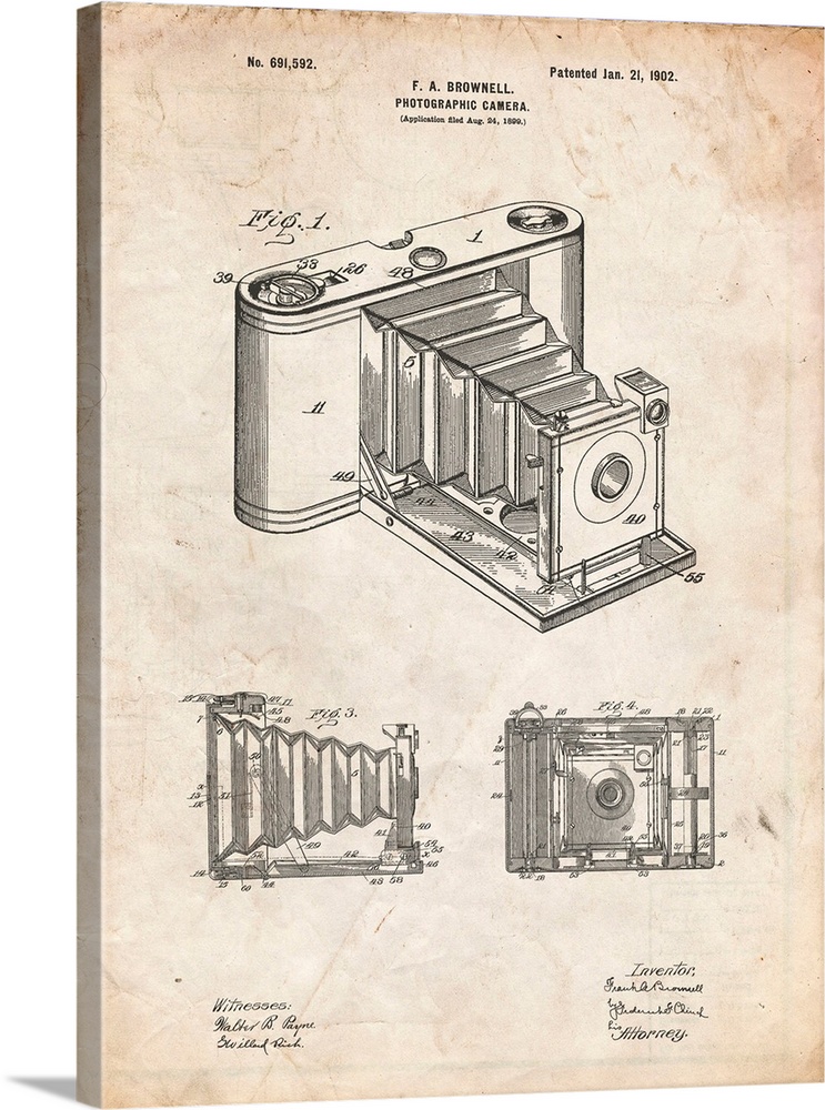 Vintage Parchment Kodak Pocket Folding Camera Patent Poster