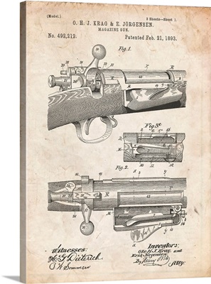 Vintage Parchment Krag Jargensen Repeating Rifle Patent Print