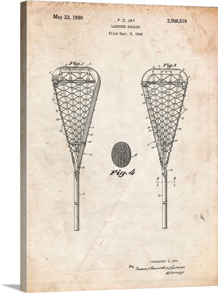 Vintage Parchment Lacrosse Stick 1948 Patent Poster