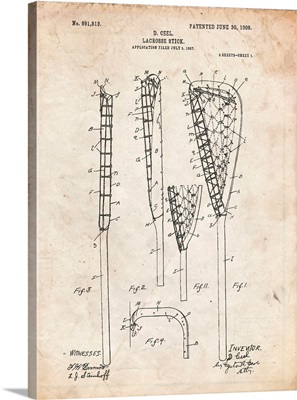 Vintage Parchment Lacrosse Stick Patent Poster