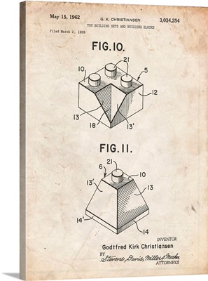Vintage Parchment Lego Building Kit Blocks Patent Poster