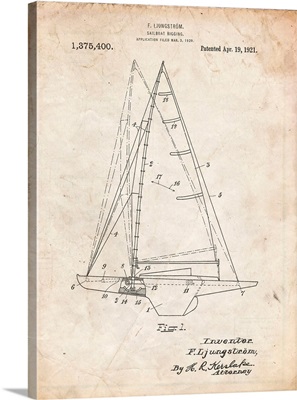 Vintage Parchment Ljungstrom Sailboat Rigging Patent Poster