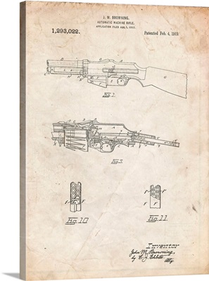 Vintage Parchment M1919 Browning Automic Rifle Patent Poster