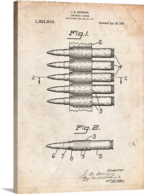 Vintage Parchment Machine Gun Bullet Carrier Belt Patent Poster