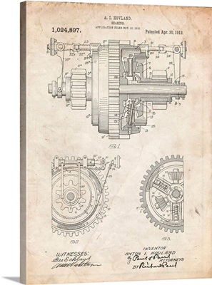 Vintage Parchment Mechanical Gearing 1912 Patent Poster