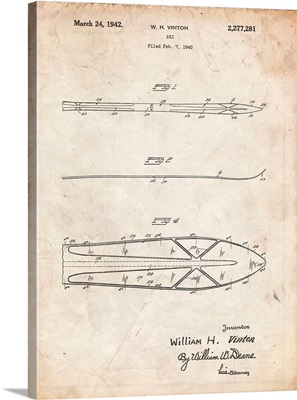 Vintage Parchment Metal Skis 1940 Patent Poster