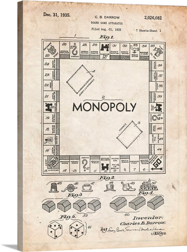 Vintage Parchment Monopoly Patent Poster