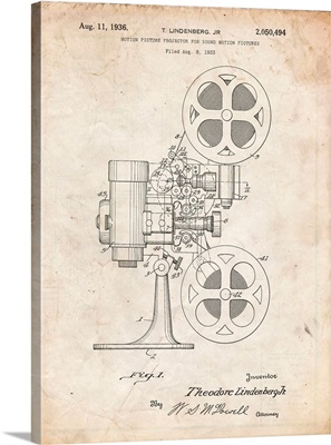 Vintage Parchment Movie Projector 1933 Patent Poster