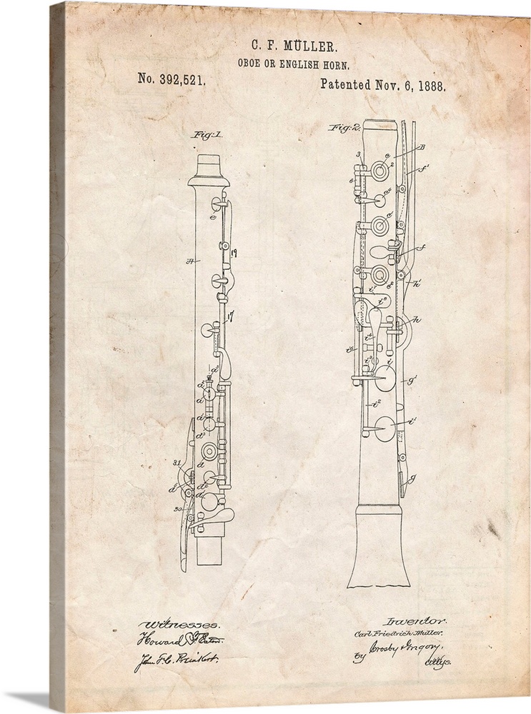 Vintage Parchment Oboe Patent Poster