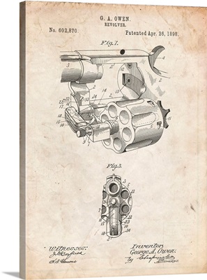 Vintage Parchment Owen Revolver Patent Art