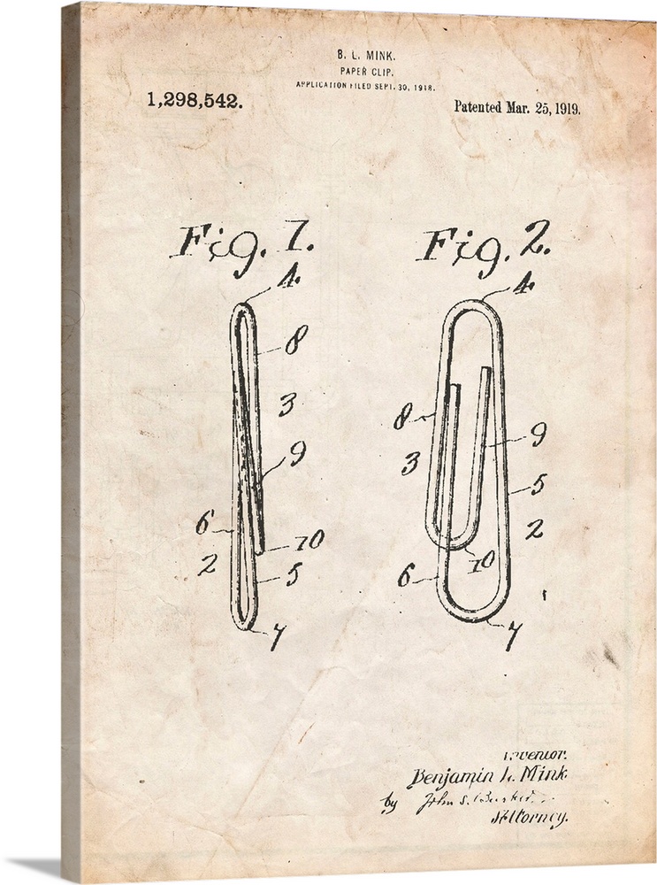 Vintage Parchment Paper Clip Patent Poster