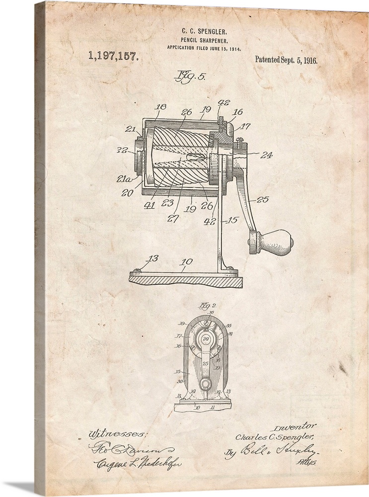 Vintage Parchment Pencil Sharpener Patent Poster