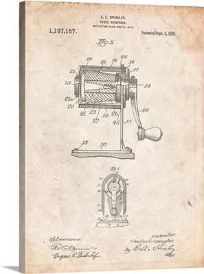 Vintage Parchment Pencil Sharpener Patent Poster