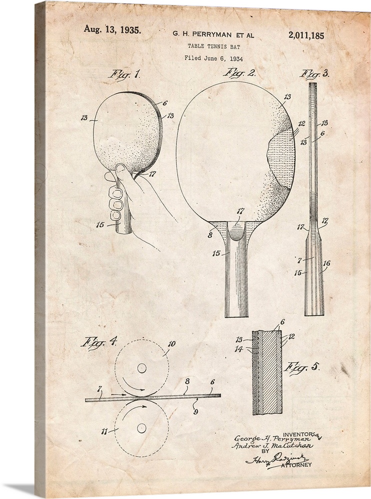 Vintage Parchment Ping Pong Paddle Patent Poster