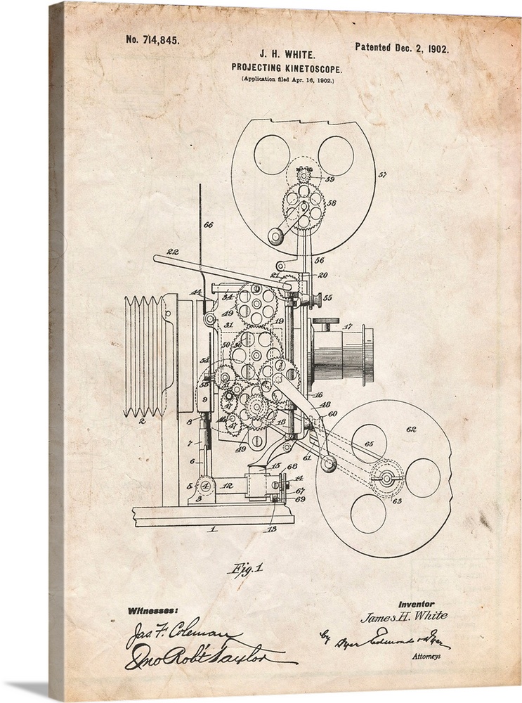 Vintage Parchment Projecting Kinetoscope Patent Poster