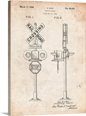 Vintage Parchment Railroad Crossing Signal Patent Poster