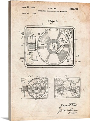 Vintage Parchment Record Player Patent Poster