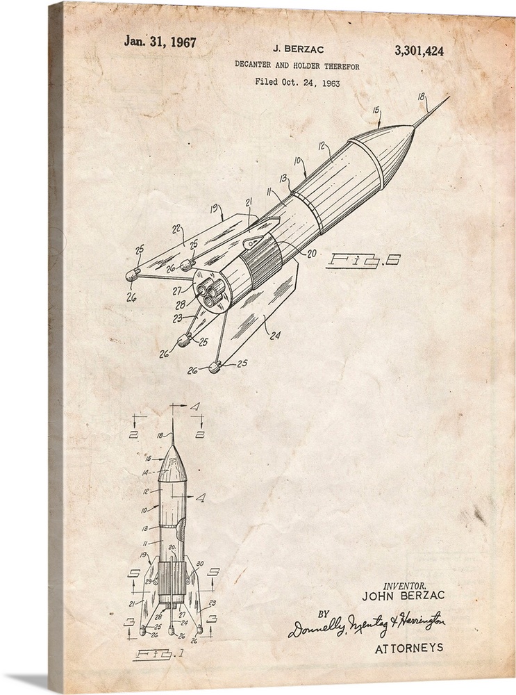 Vintage Parchment Rocket Ship Concept 1963 Patent Poster