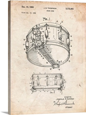 Vintage Parchment Rogers Snare Drum Patent Poster