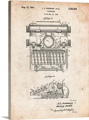 Vintage Parchment School Typewriter Patent Poster