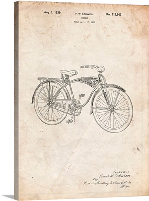 Vintage Parchment Schwinn 1939 BC117 Bicycle Patent Poster