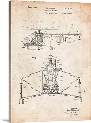 Vintage Parchment Sikorsky S-47 Helicopter Patent Poster