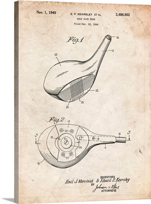 Vintage Parchment Spalding Golf Driver Patent Poster