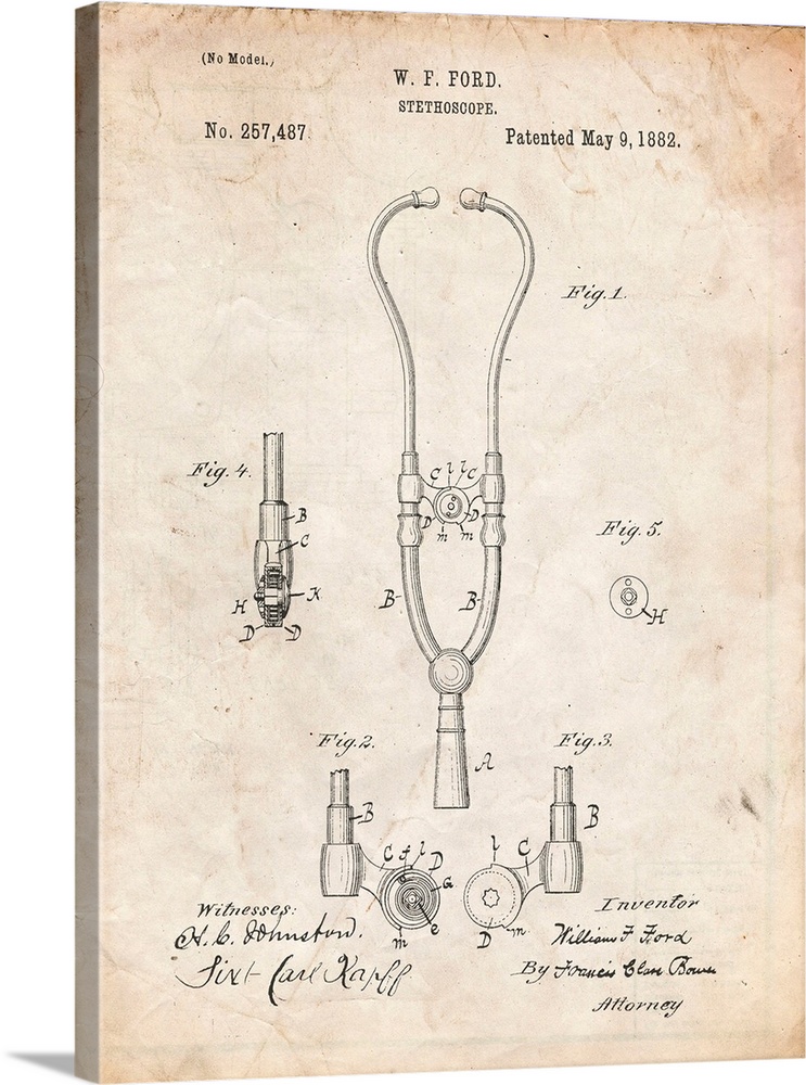 Vintage Parchment Stethoscope Patent Poster