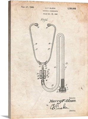 Vintage Parchment Stethoscope Patent Poster