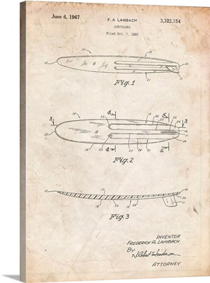 Vintage Parchment Surfboard 1965 Patent Poster