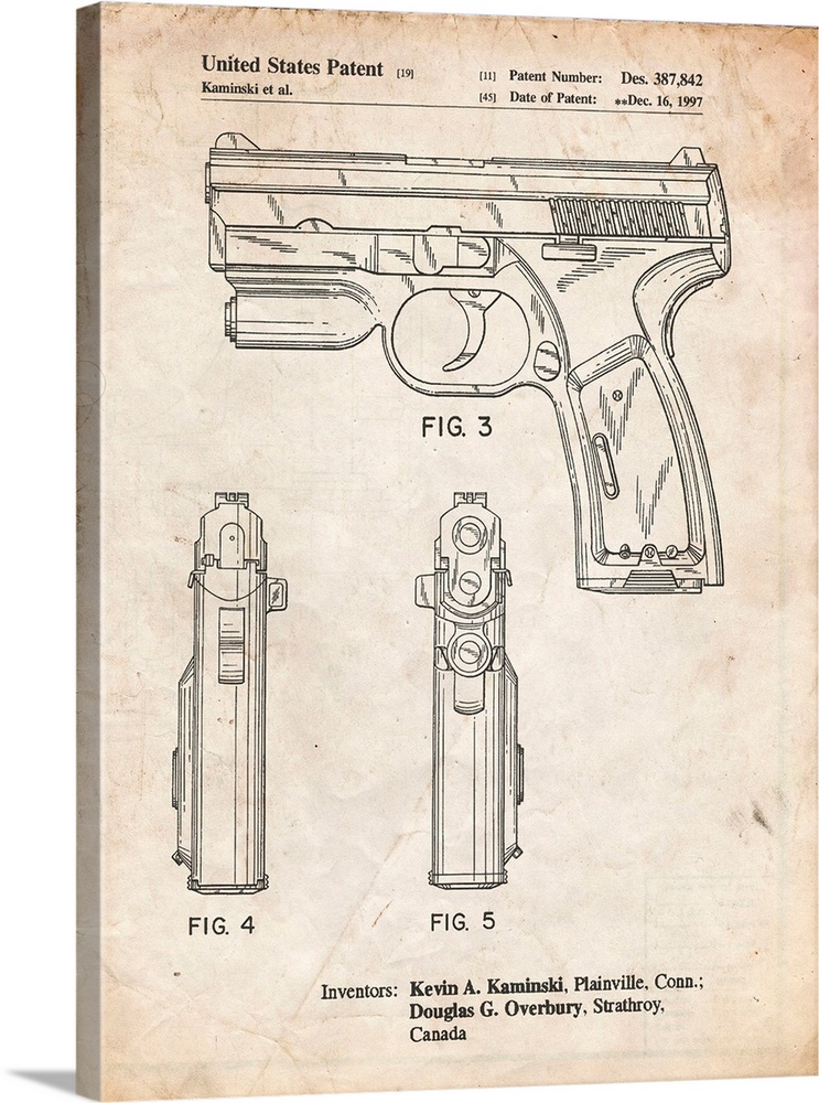 Vintage Parchment T 1000 Laser Pistol Patent Poster