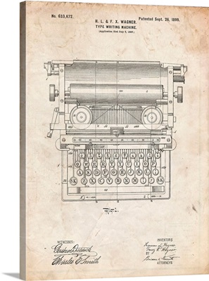 Vintage Parchment Underwood Typewriter Patent Poster