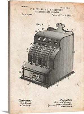 Vintage Parchment Vintage Cash Register 1890 Patent Poster