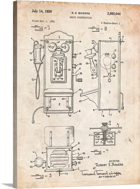 Vintage Parchment Wall Phone Patent Poster Wall Art, Canvas Prints, Framed Prints, Wall Peels
