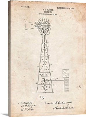 Vintage Parchment Windmill 1906 Patent Poster