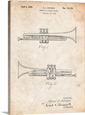 Vintage Parchment York Trumpet 1939 Patent Poster