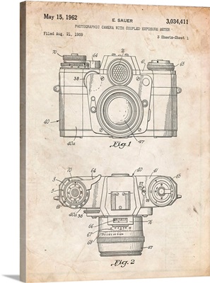 Vintage Parchment Zeiss Ikon Contarex Camera Patent Poster