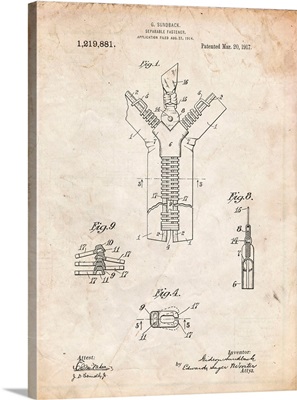 Vintage Parchment Zipper 1917 Patent Poster