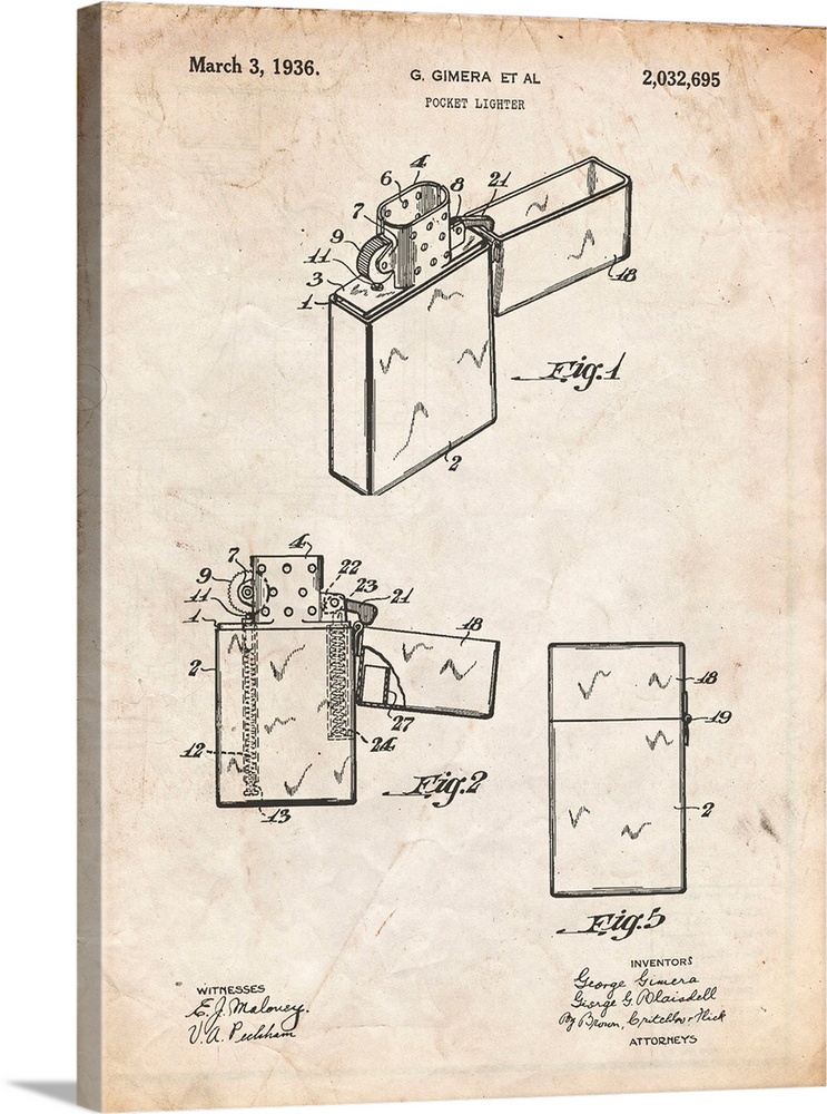Vintage Parchment Zippo Lighter Patent Poster