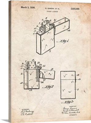 Vintage Parchment Zippo Lighter Patent Poster