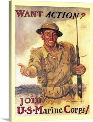 Want Action? - Vintage Marines Poster