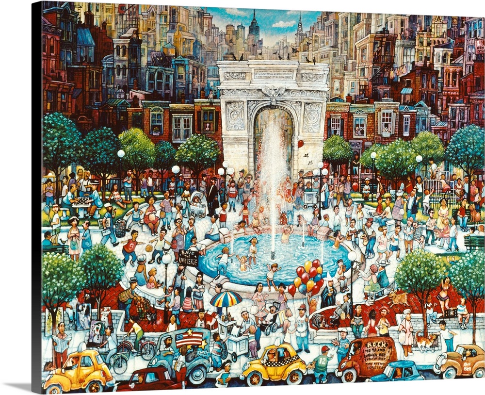 A painting of a bustling Washington Square.