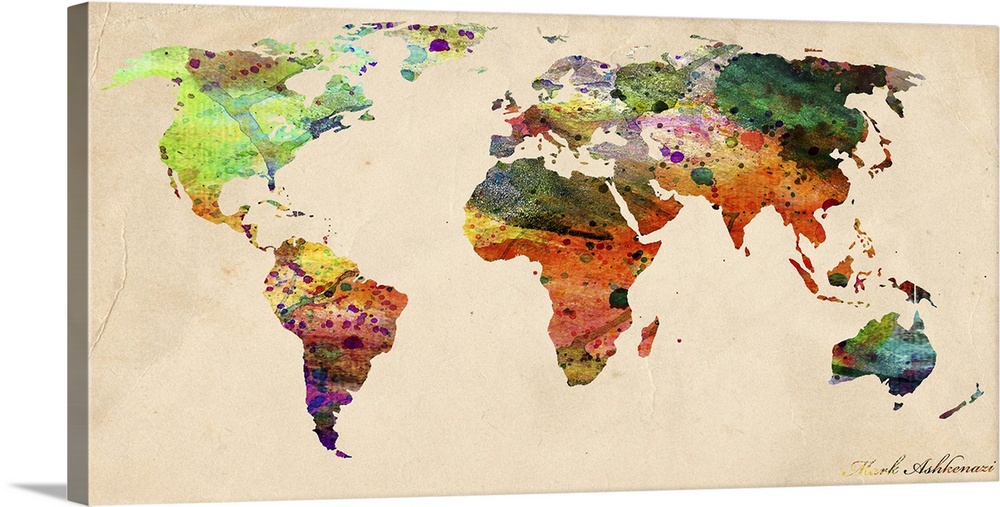 Contemporary artwork of an artistic wold map in watercolor