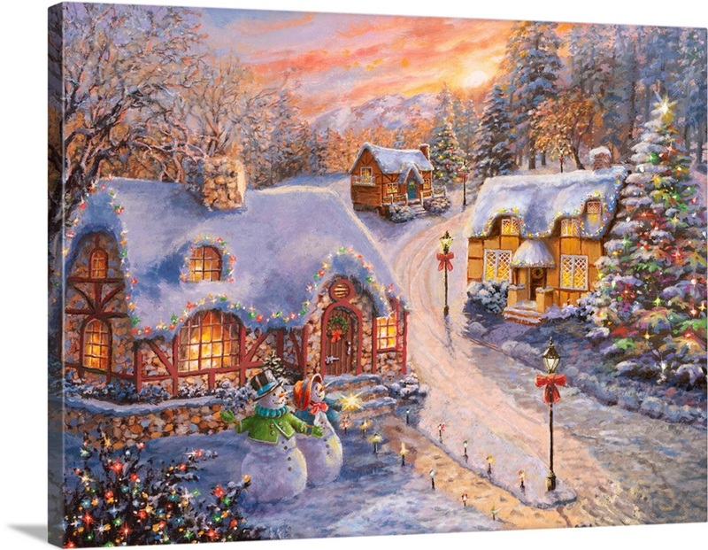Winter Cottage Glow | Great Big Canvas